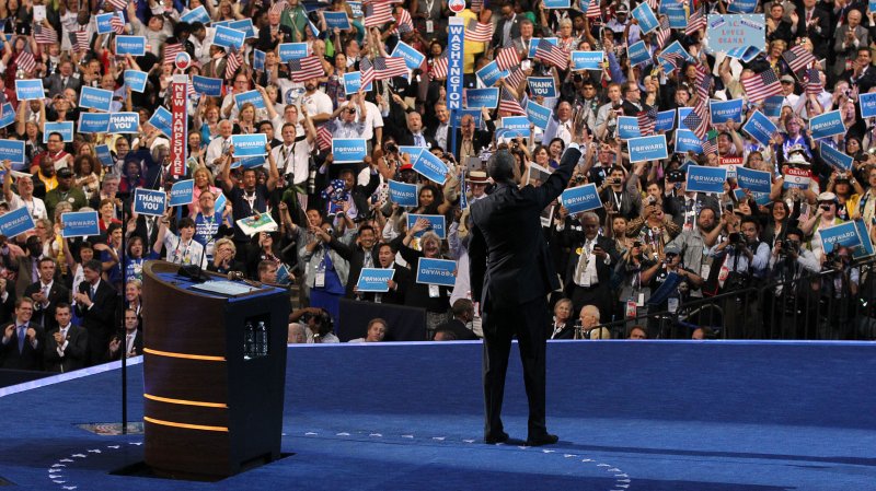 President Barack Obama waves after giving his acceptance speech during the 2012 Democratic National Convention at the Time Warner Cable Arena in Charlotte, North Carolina on September 6, 2012. UPI/Molly Riley