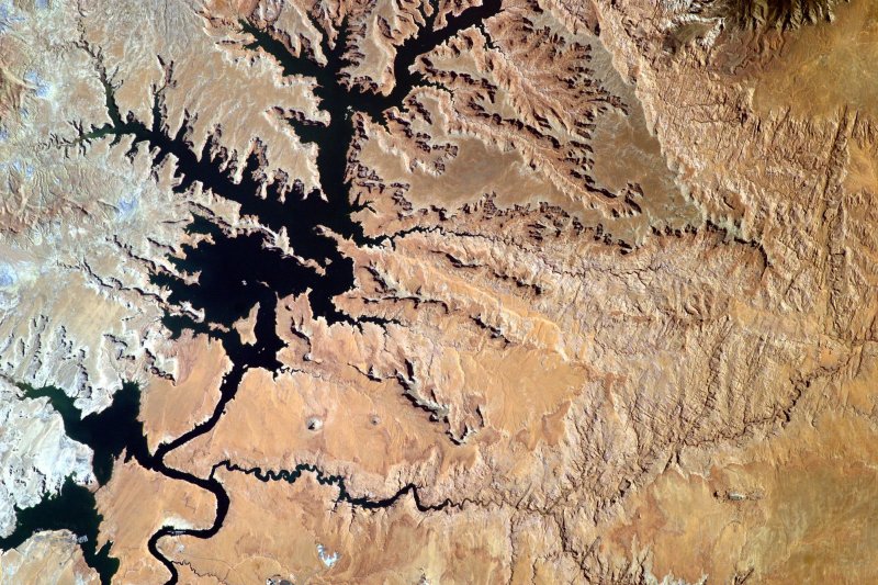 A photo from the International Space Station shows Lake Powell and the border of Utah and Arizona. Located on the Colorado River, Lake Powell is the second largest artificial reservoir in the United States. File photo/UPI