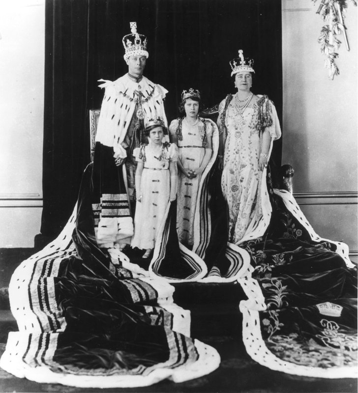 This archive image shows George VI at his coronation as King of England on May 12, 1937, succeeding his brother Edward who abdicated to marry American divorcee Wallis Warfield Simpson. He is shown here with his wife, Queen Elizabeth, and daughters Margaret (L) and Elizabeth, who would succeed him as Britain's sovereign Queen Elizabeth II in 1952. UPI fie photo