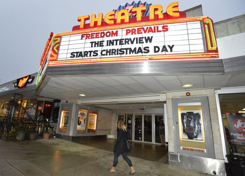 Moviegoers line up at the 75-year-old Plaza Theatre to purchase tickets to a screening of the technically unreleased movie, "The Interview," with Christmas Day showtimes scheduled for 4:00 p.m., 5:00 p.m., 6:30 p.m., 7:30 p.m. and 9:30 p.m. shortly after word got out that theatre owner Michael Furling would open his doors for the controversial movie on December 23, 2014, in Atlanta. "The one thing I hate more than anything else is to be told no. Nobody wants to be intimidated, we're just gld to be playing it," said Furlinger. UPI/David Tulis