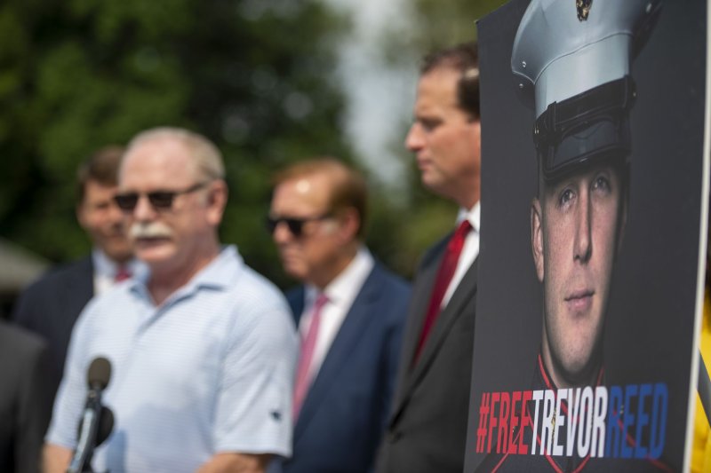 Joey Reed joins representatives during a July 29 news conference calling for the release of his son, Trevor Reed, a former U.S. Marine, who has been detained since 2019 in a Russian prison. A spokesperson for the family said Wednesday that Reed was exposed to tuberculosis by another prisoner and is being denied treatment. File photo by Bonnie Cash/UPI | <a href="/News_Photos/lp/ac8d4574c848dfccbcfea201cfb8ade5/" target="_blank">License Photo</a>