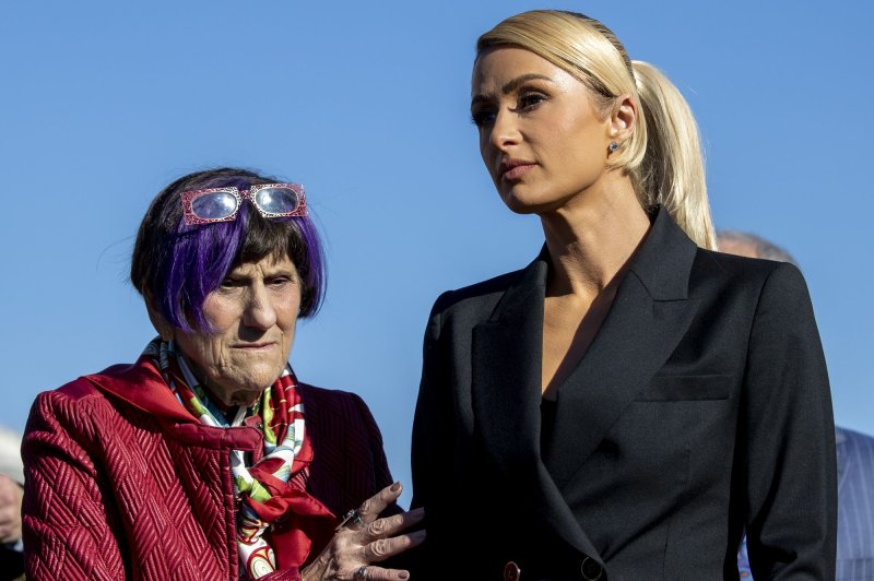 Rep. Rosa DeLauro, D-Conn., (L) and Paris Hilton attend a press conference at the U.S. Capitol in Washington, D.C., on Wednesday. Photo by Tasos Katopodis/UPI