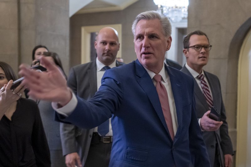 Speaker of the House Kevin McCarthy, R-Calif., on Tuesday rejected the nominations of Democratic Reps. Adam Schiff and Eric Swalwell for the House intelligence committee. Photo by Ken Cedeno/UPI