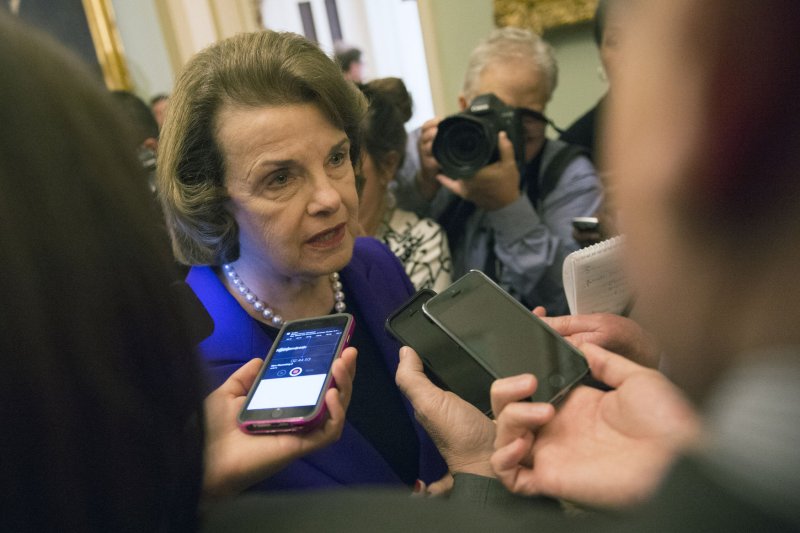 Sen. Dianne Feinstein, D-Calif., speaks to reporters after delivering a speech on the Senate Intelligence Committee's report on the CIA's interrogation techniques in the U.S. Capitol on December 9, 2014. File Photo by Kevin Dietsch/UPI