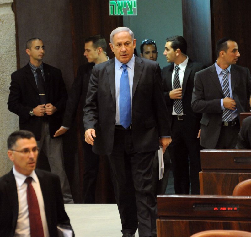 Israeli Prime Minister Benjamin Netanyahu arrives for a special memorial session in the Knesset in Jerusalem, marking the 15 year anniversary of slain Israeli Prime Minister Yitzhak Rabin death, October 20, 2010. Rabin was murdered by a right-wing Jew after a peace rally in Tel Aviv in 1995. UPI/Debbie Hill