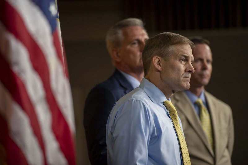 Rep. Jim Jordan, R-Ohio, said Sunday that he will not cooperate with the House select committee's probe of the Jan. 6, 2021, attack on the Capitol building. File Photo by Bonnie Cash/UPI