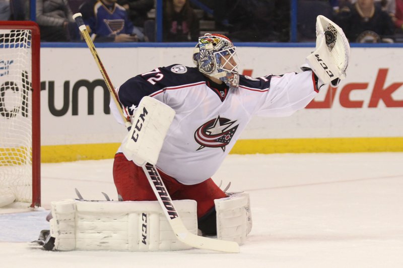 Columbus Blue Jackets goaltender Sergei Bobrovsky stopped 33 shots for his third consecutive shutout -- and second straight over New Jersey -- as the Blue Jackets defeated the Devils 2-0 on Tuesday. File Photo by Bill Greenblatt/UPI