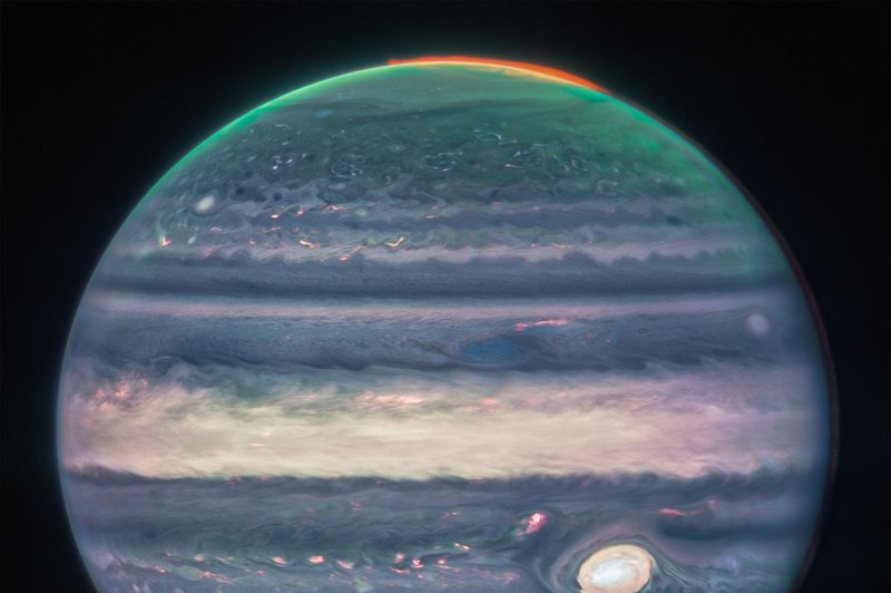 NASA's James Webb Space Telescope has captured new images of Jupiter, showcasing the planet's giant storms, powerful winds, auroras, and extreme temperature and pressure conditions. Scientists collaborated with citizen scientist Judy Schmidt to translate the Webb data into images. Image courtesy of NASA | <a href="/News_Photos/lp/e5127aa7f496ead9a933a342ad6b7ea5/" target="_blank">License Photo</a>