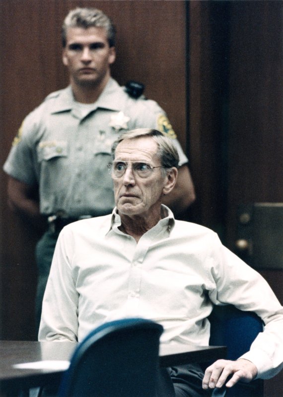 10/15/90-LOS ANGELES, CA: A tense looking Former Lincoln Savings and Loan head Charles Keating listens in Superior Court on October 15, 1990 as a trial date is set in the case of his alleged securities fraud violations. Keating and three other defendants will go on trial 12/5 on charges that they billed thousands of elderly investors out of millions of dollars. (UPI Photo/Chris Martinez/Files)