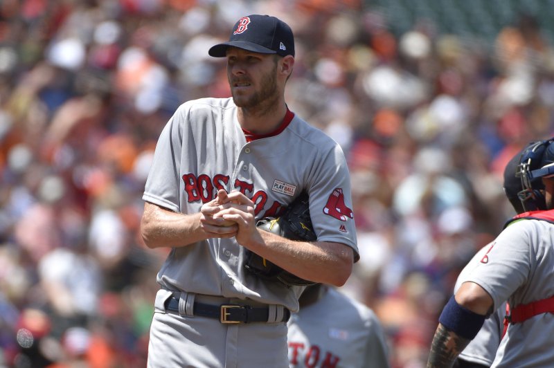 Chris Sale and the Boston Red Sox continue their weekend series with the New York Yankees. Photo by David Tulis/UPI