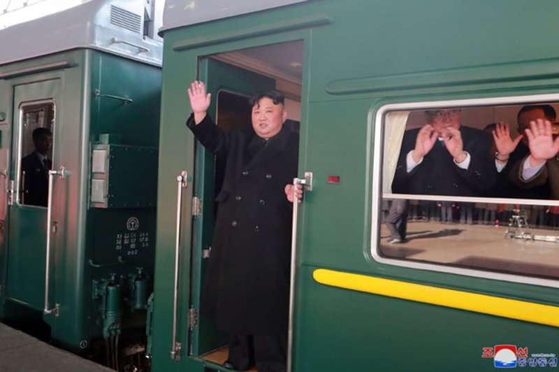 U.S. President Donald Trump said he expects "a continuation of the progress" toward denuclearization in North Korea during his second summit with leader Kim Jong Un, shown riding a train to the meeting in Vietnam. Photo by KCNA/UPI