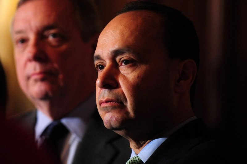 Ill. Rep. Luis Gutierrez will discipline his staffer who linked today's Republican party with the Ku Klux Klan in the mid-20th Century. UPI/Kevin Dietsch