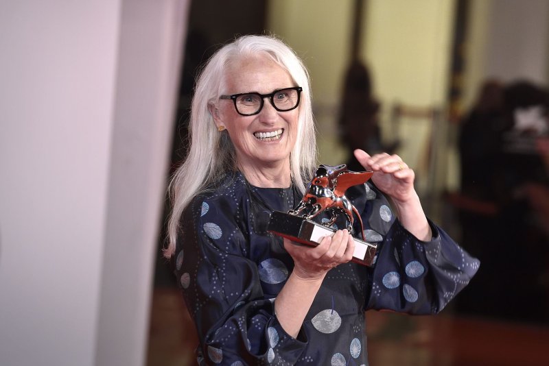 Director Jane Campion poses with the Silver Lion for Best Director for "The Power Of The Dog" at the 78th Venice International Film Festival in September. New York Film Critics Online also honored her western with seven of its awards Sunday. File Photo by Rocco Spaziani/UPI