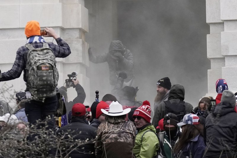 Pro-Trump rioters breach the security perimeter and penetrate the U.S. Capitol to protest against the Electoral College vote count to certify President-elect Joe Biden as the 46th president of the United States in Washington, D.C., on Jan. 6. Photo by Ken Cedeno/UPI