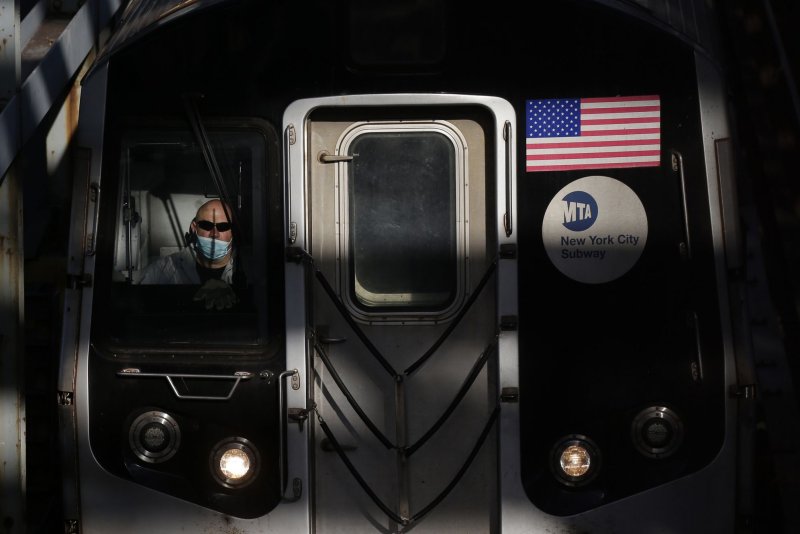 A transit worker died just after midnight Tuesday when a Metropolitan Transit Authority train (like one pictured, 2020) struck him near the 34th Street-Herald Square station. Photo by John Angelillo/UPI