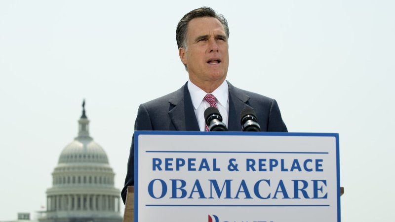 Republican presidential candid Mitt Romney delivers remarks on the Affordable Care Act after the Supreme Court upheld a majority of the law, in Washington, D.C. on June 28, 2012. UPI/Kevin Dietsch | <a href="/News_Photos/lp/ba12fe82eeaca6326714c33ee118bcc0/" target="_blank">License Photo</a>