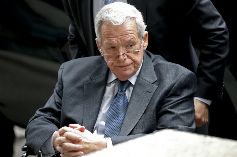 Former U.S. House Speaker Dennis Hastert leaves federal court after his sentencing hearing in Chicago on April 27, 2016. Hastert, imprisoned to 15 months on charges of fraud and lying to federal agents, has been released from federal prison to a halfway house or to home confinement. File Photo by Kamil Krzaczynski/UPI