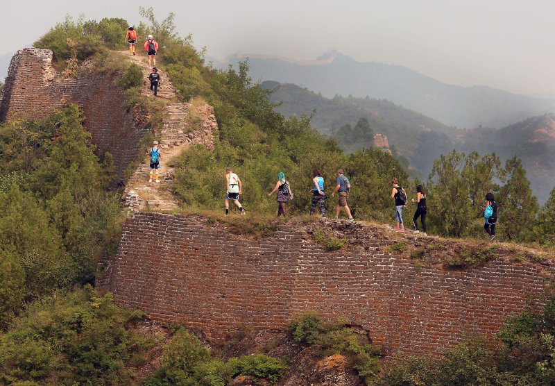 Police said two people have been arrested on accusations that they dug a hole in a section of the Great Wall of China. File Photo by Stephen Shaver/UPI
