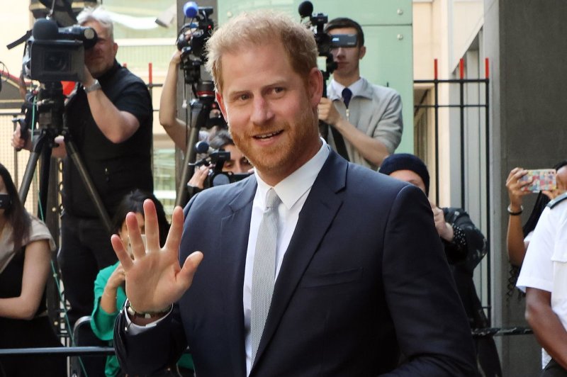 Prince Harry, the duke of Sussex, leaves the Royal Courts of Justice during his libel case against newspaper publishers in June. He was back in court in a security case on Tuesday. File Photo by Hugo Philpott/UPI