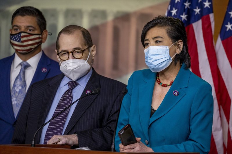 Chairman of the House Judiciary Committee Rep. Jerry Nadler, D-N.Y., and Rep. Judy Chu D-Calif, speak about the NO BAN Act in a news conference on Wedensday. Photo by Tasos Katopodis/UPI | <a href="/News_Photos/lp/2dc670b2342ecb44230531c2a5a25f68/" target="_blank">License Photo</a>