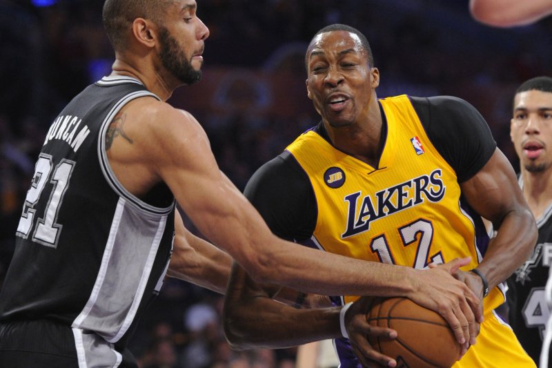Former Los Angeles Lakers center Dwight Howard (12) will work out with his former team following a major knee injury to DeMarcus Cousins. File Photo by Lori Shepler/UPI | <a href="/News_Photos/lp/a94af572db19ef4bdb9c83822c873898/" target="_blank">License Photo</a>