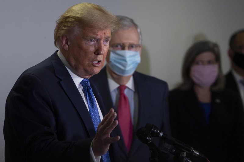 President Donald Trump issued a statement Tuesday questioning Republican Senate leader Mitch McConnell's leadership of the party. Photo by Tasos Katopodis/UPI