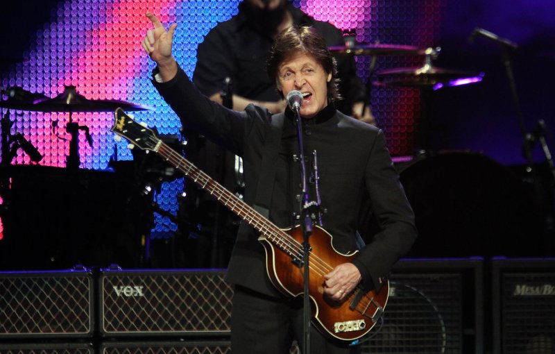 Paul McCartney entertains the crowd during his concert at the Scottrade Center in St. Louis on November 11, 2012. UPI/Bill Greenblatt
