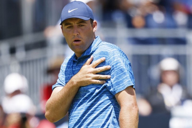 Scottie Scheffler held a six-stroke lead on the field at the start of the final round of the Tour Championship, but carded a final round of 3-over par to finish tied for second place. File Photo by John Angelillo/UPI | <a href="/News_Photos/lp/77f04ac3871d7d80d5bb618016537cd6/" target="_blank">License Photo</a>