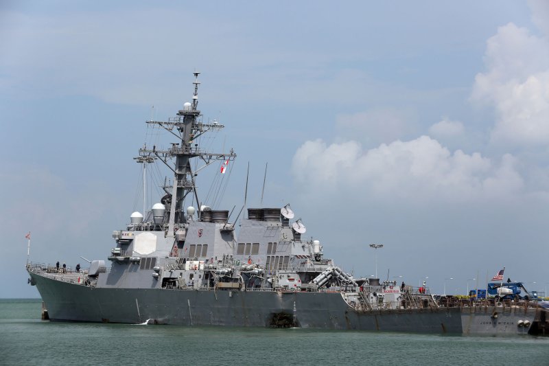 The USS John S. McCain, an Arleigh Burke-class destroyer, arrives in Singapore in 2017. Bath Iron Works has received a $61.6 million contract modification for lead yard services on the destroyer class. File Photo by Grady T. Fontana/U.S. Navy/UPI