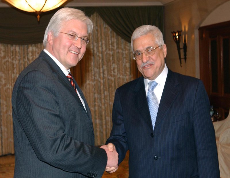 German Finance Minister Frank-Walter Steinmeier (L) meets with Palestinian President Mahmoud Abbas (2nd R) in Berlin on February 22, 2007. (UPI Photo/Omar Rashidi/Palestinian President's Office)