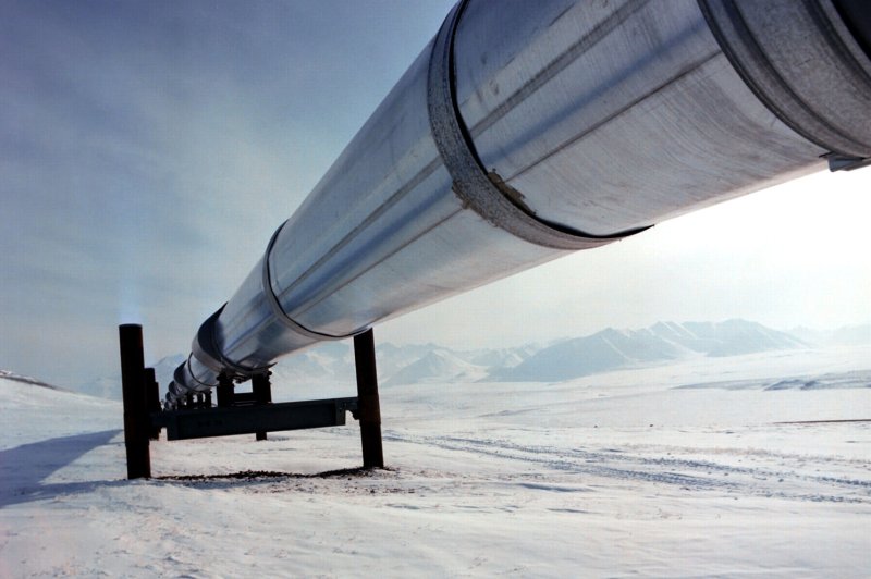 The Trans-Alaska pipeline. The Prudhoe Bay oil field is one of several oil fields that feed the Trans-Alaska pipeline. (UPI Photo/BP/HO)