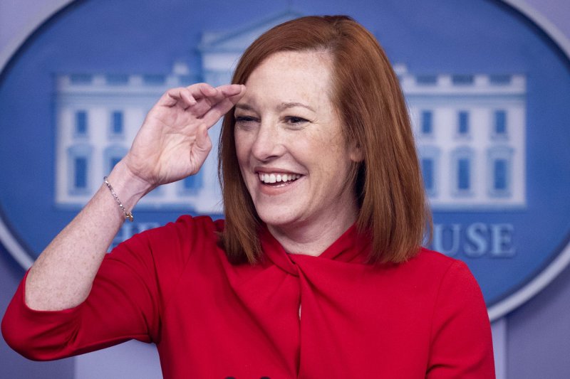 White House Press Secretary Jen Psaki speaks during a news conference in the James Brady Press Briefing Room of the White House in Washington, D.C., on Thursday. Photo by Michael Reynolds/UPI