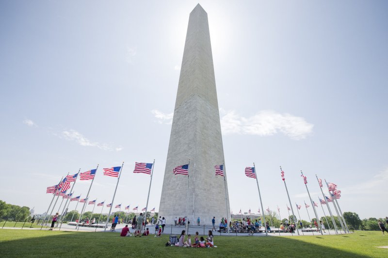 George Washington became the first president of the United States April 30, 1789. Each year, hundreds of thousands of people visit the 555-foot high Washington Monument erected in his honor in the 1800s (first opened to the public in 1888). This view is on May 12, 2014. File Photo by Kevin Dietsch/UPI