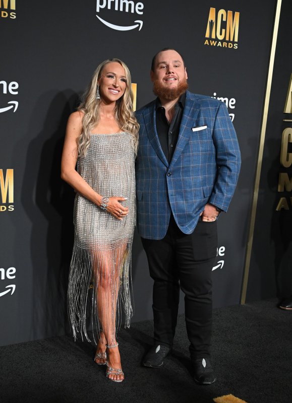 Luke Combs (R) and Nicole Combs attend the Academy of Country Music Awards on Thursday. Photo by Ian Halperin/UPI