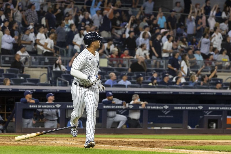 New York Yankees second baseman Gleyber Torres homered twice in the eighth inning of a win over the Pittsburgh Pirates on Wednesday in New York. File Photo by Corey Sipkin/UPI | <a href="/News_Photos/lp/bc67461e7e8c6243f21365e4ba6a828f/" target="_blank">License Photo</a>