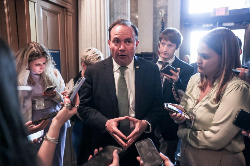 U.S. Sen. Mike Lee, R-Utah, speaks to reporters following a Senate Republican caucus meeting at the U.S. Capitol in Washington, D.C., on Thursday. During the course of the meeting, there was a vote on the Biden Student Loan Forgiveness plan, which resulted in the plan being overturned. The White House has stated that it will veto the measure. Photo by Jemal Countess/UPI