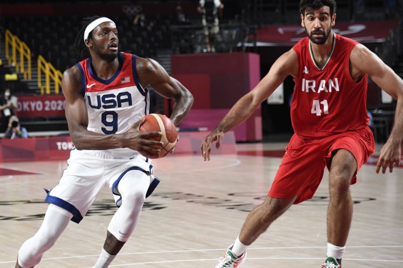 Former Detroit Pistons forward Jerami Grant (9), who played for Team USA at the 2020 Summer Games, was traded on Wednesday to the Portland Trail Blazers. File Photo by Mike Theiler/UPI | <a href="/News_Photos/lp/f5c489a399b05b2f86e508cbc4b0f910/" target="_blank">License Photo</a>