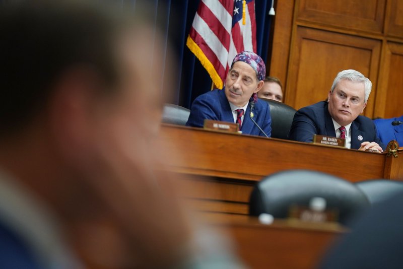 Rep. Jamie Raskin, D-Md. (C), on Thursday asked Oversight Committee Chairman James Comer, R-Ky., (R), to subpoena Jared Kushner's Affinity Partners investment firm and investigate a $2 billion dollar Saudi investment in Kushner's company just two months after Kushner left his White House position. File Photo by Bonnie Cash/UPI