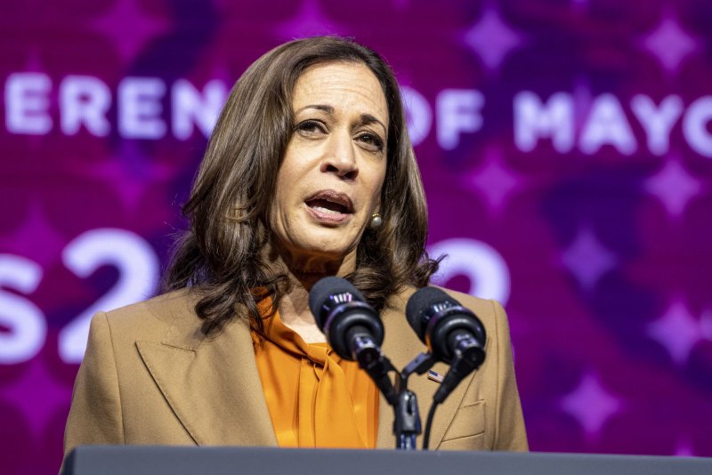 Vice President Kamala Harris speaks at the 90th annual meeting of the U.S. Conference of Mayors in Reno, Nev., on Friday. Photo by Paul Morris/UPI