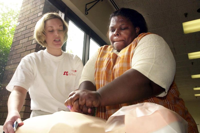Knowing CPR can help save a persons life. Researchers said administering the technique improves survival chances outside the hospital, but relying on artificial intelligence for guidance is risky. File photo by Bill Greenblatt/UPI