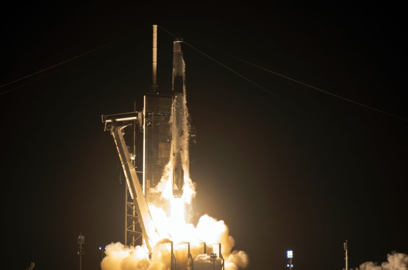 A SpaceX Falcon 9 rocket launches a Cargo Dragon-2 spacecraft for NASA on its 23rd resupply mission from Complex 39A at the Kennedy Space Center in Florida on Sunday morning. Photo by Joe Marino/UPI | <a href="/News_Photos/lp/c482f10c00541b39040ceacc858596ec/" target="_blank">License Photo</a>