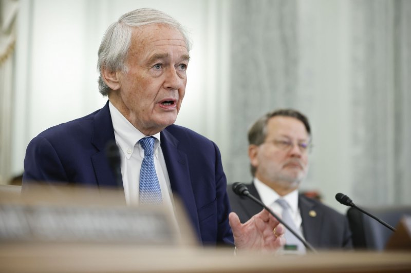 Sen. Ed Markey, D-Mass., and Sen. Gary Peters, D-Mich., participate in a Senate Commerce, Science, and Transportation Committee hearing on December 15, 2021. On Friday, the pair called on the Government Accountability Office to investigate the potential harms threatened by artificial intelligence. File Photo by Chip Somodevilla/UPI