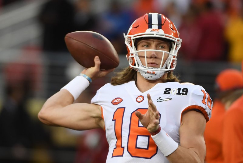 Former Clemson Tigers quarterback Trevor Lawrence and his wife, Marissa, will donate $20,000 to charities in Jacksonville, Fla., after fans raised money to purchase gifts for Lawrence's wedding. File Photo by Terry Schmitt/UPI | <a href="/News_Photos/lp/447714c28c55fed8030b08e0f405bd97/" target="_blank">License Photo</a>