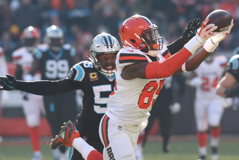 Cleveland Browns tight end David Njoku was one of my top waiver-wire pickups and can be plugged in as a TE1 in Week 4. File Photo by Aaron Josefczyk/UPI | <a href="/News_Photos/lp/89b2d7e5a2f4adf96cffe855a847985f/" target="_blank">License Photo</a>