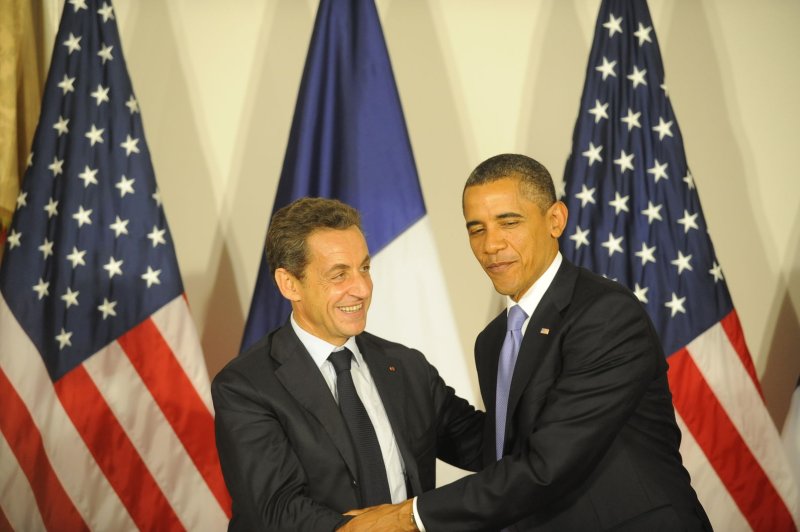 U.S. President Obama and French President Nicolas Sarkozy Friday paid tribute to the U.S.-French alliance and the countries' forces. UPI/Aaron Showalter/Pool | <a href="/News_Photos/lp/1e5bcb2498fbee84aae2447c1aaf1cad/" target="_blank">License Photo</a>