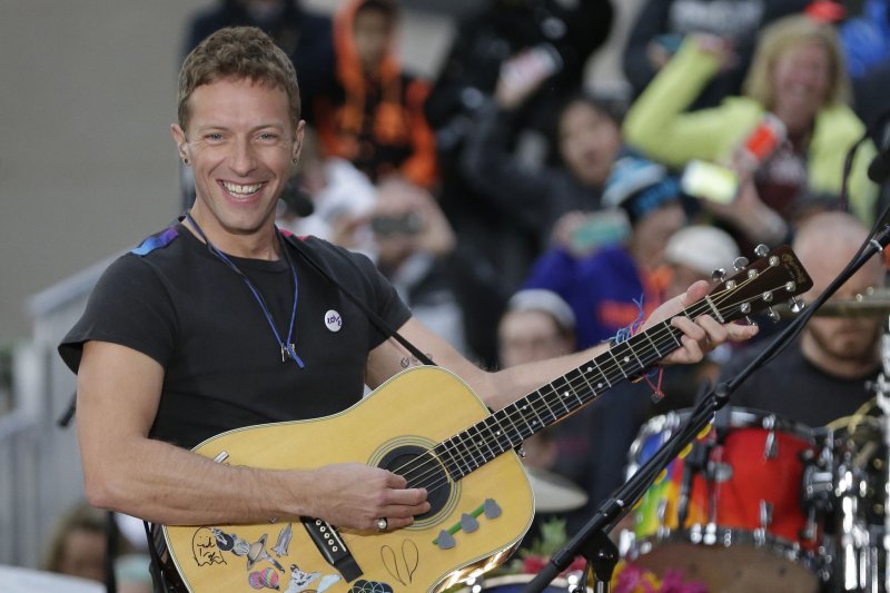 Chris Martin and Coldplay perform on the "Today" show on March 14. The singer performed with his children Saturday in Malibu. File Photo by John Angelillo/UPI