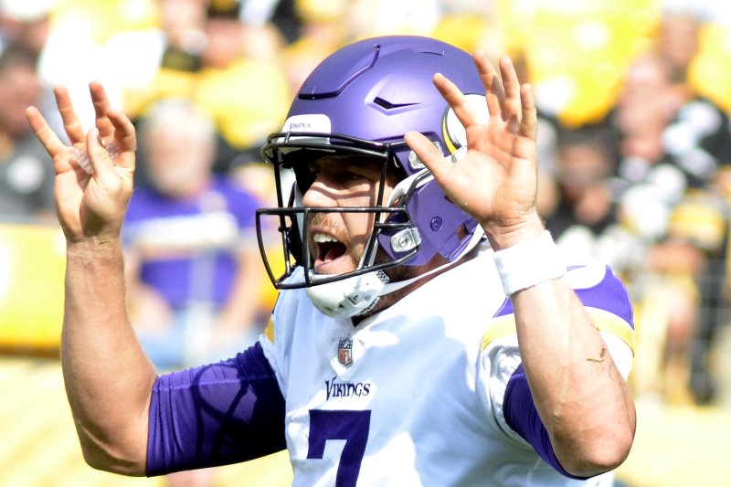 Minnesota Vikings quarterback Case Keenum (7) calls out to his line in the fourth quarter of the Pittsburgh Steelers 26-9 win against the Minnesota Vikings at Heinz Field on September 17, 2017 in Pittsburgh. File photo by Archie Carpenter/UPI