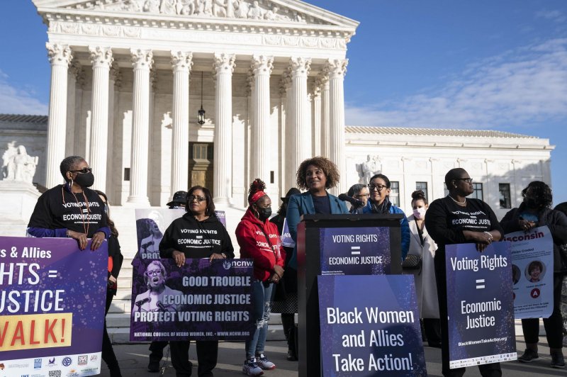 Members of the the National Council of Negro Women hold a rally in support of the voting rights outside of the Supreme Court in Washington, D.C., on November 16, 2021. File Photo by Sarah Silbiger/UPI | <a href="/News_Photos/lp/fe14f7494b87cf062e068fc030afe8aa/" target="_blank">License Photo</a>