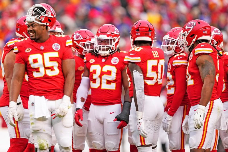Defensive tackle Chris Jones (L) and the Kansas City Chiefs defense will face a tough task in stopping the San Francisco 49ers in Super Bowl LVIII on Sunday in Las Vegas. File Photo by Jon Robichaud/UPI
