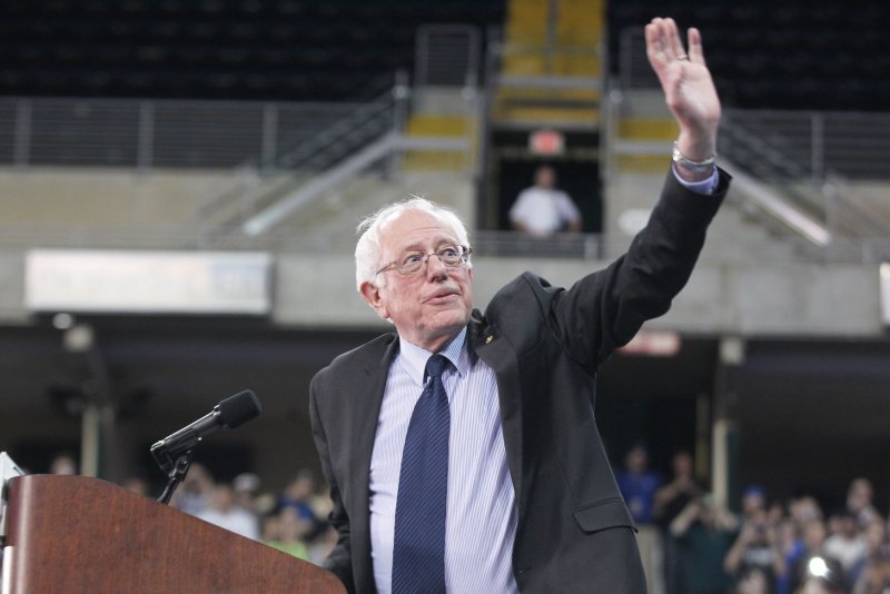 Democratic candidate for president Bernie Sanders, shown March 14 at a campaign stop in St. Charles, Mo., lags behind Hillary Clinton in winning delegates but was first in a Time 100 magazine reader poll. File Photo by Bill Greenblatt/UPI